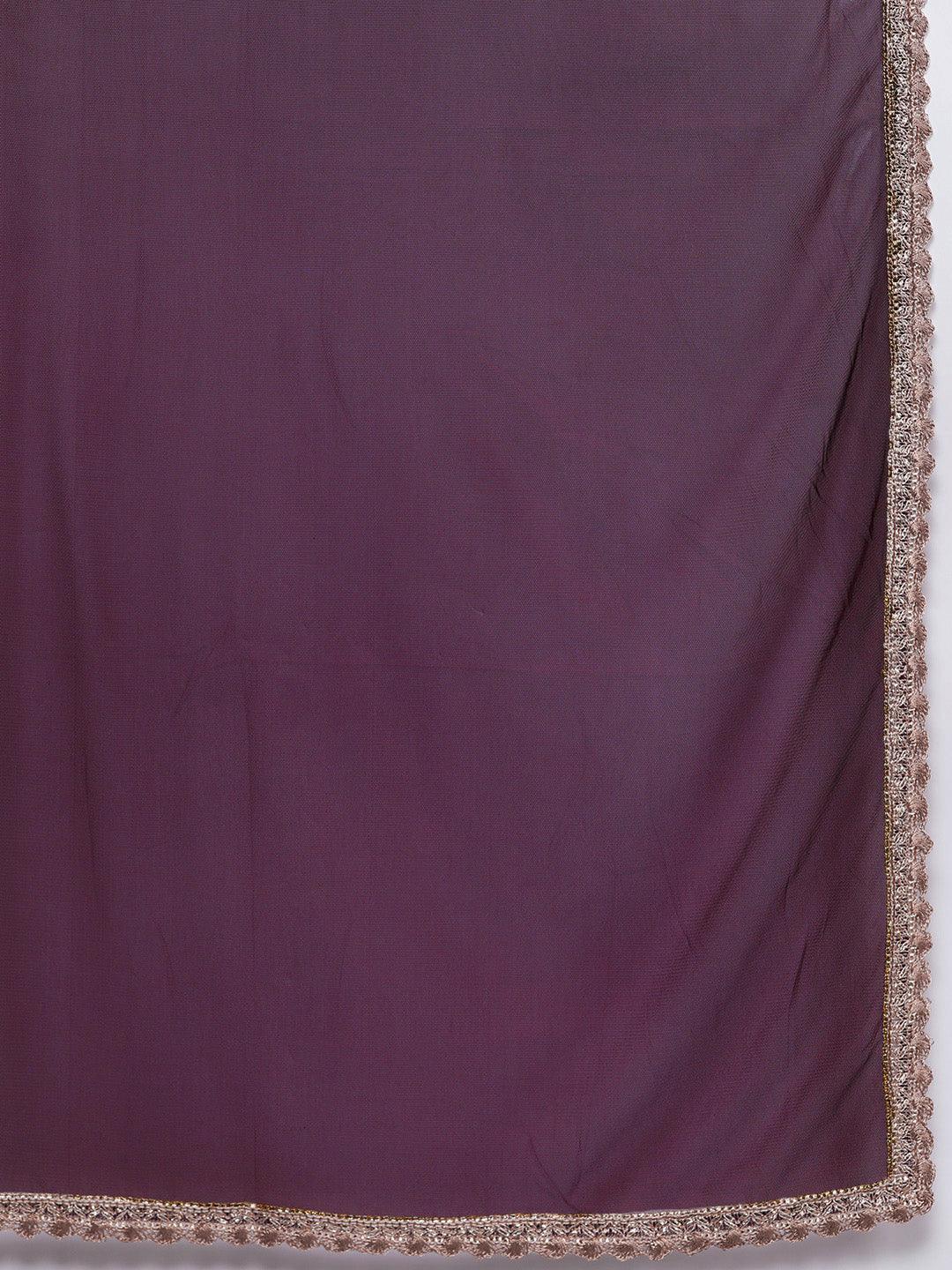 Purple Embroidered Georgette Anarkali Suit Set With Churidar - Libas
