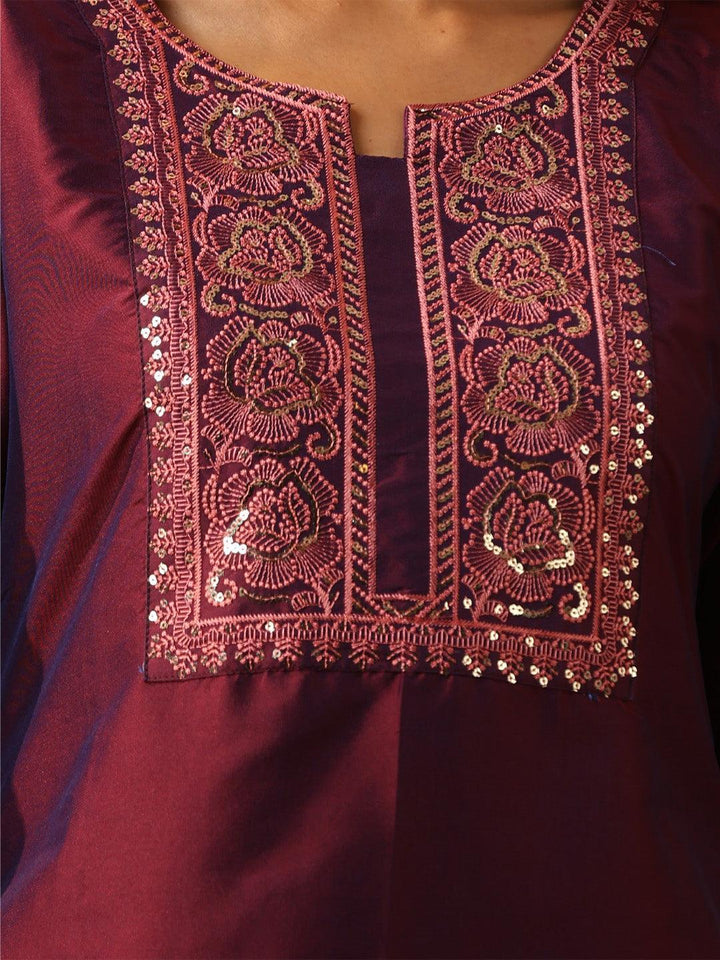 Purple Embroidered Silk Blend Suit Set With Trousers