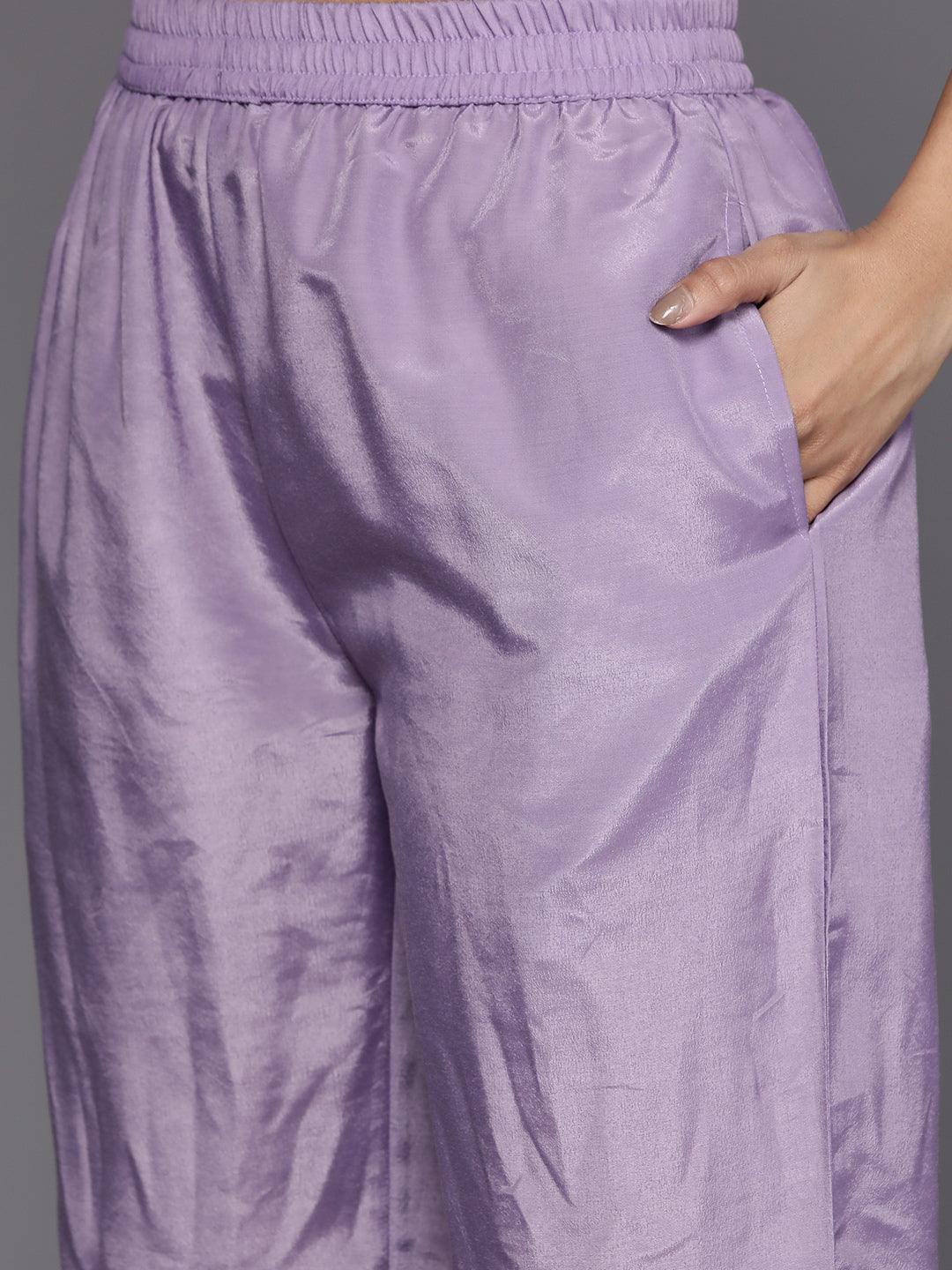 Purple Embroidered Silk Blend Suit Set With Trousers - ShopLibas 