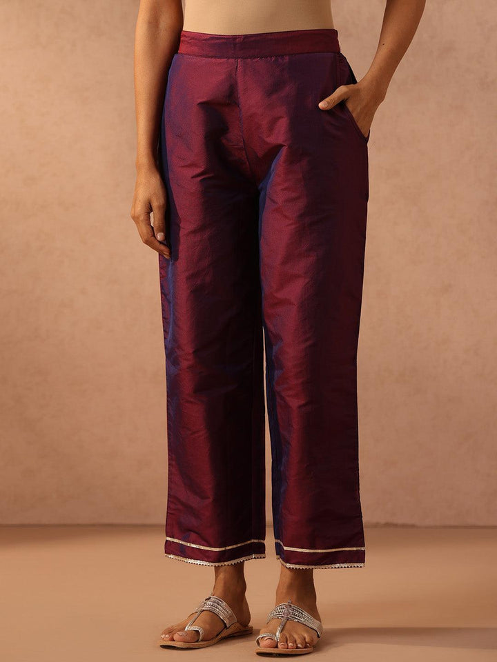 Purple Embroidered Silk Blend Suit Set With Trousers