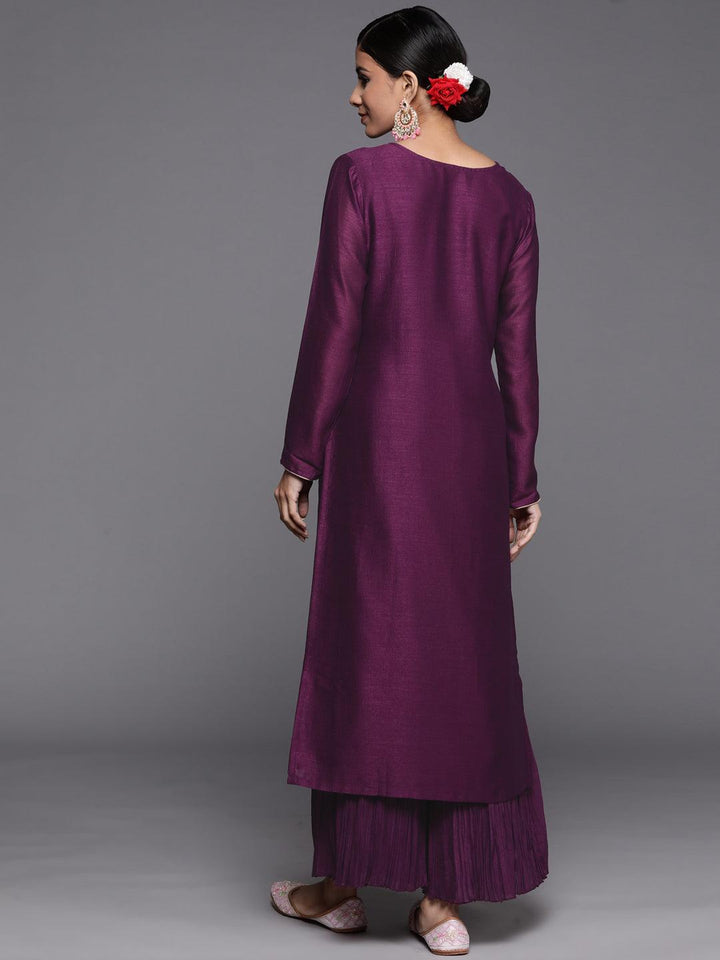 Purple Embroidered Silk Straight Kurta