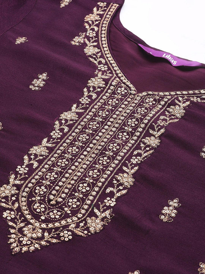 Purple Embroidered Silk Straight Kurta