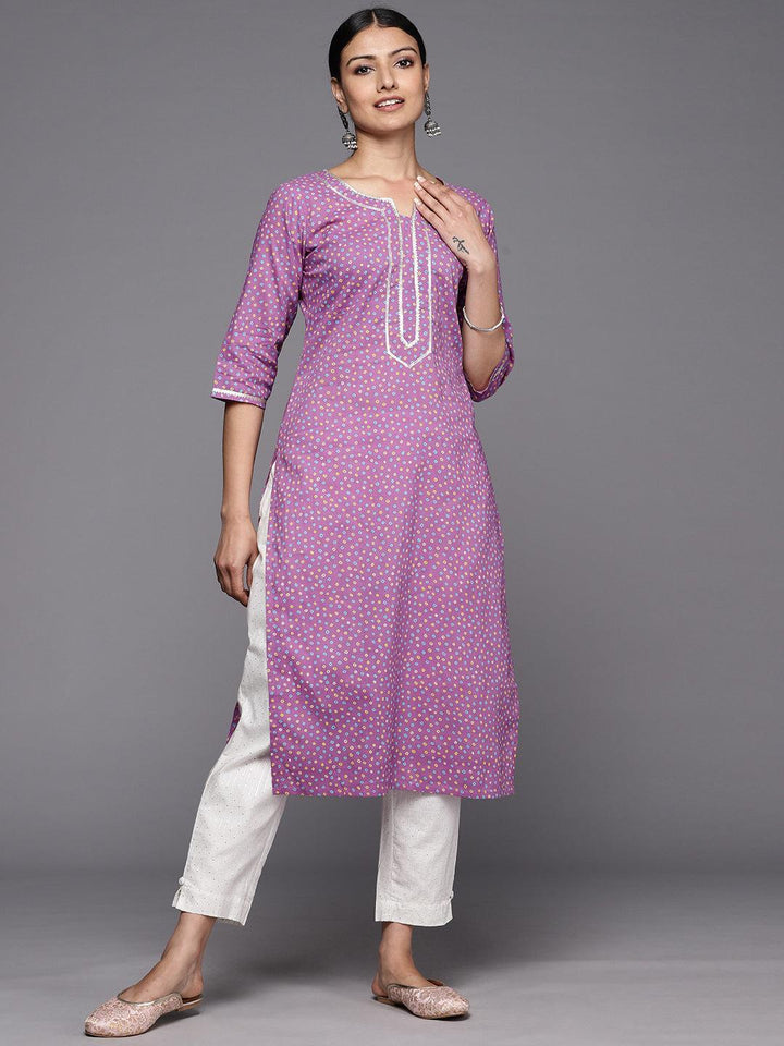 Purple Printed Cotton Straight Kurta
