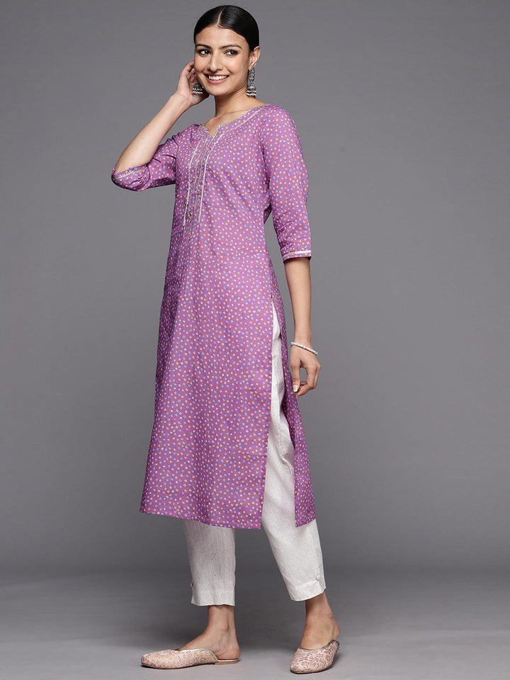 Purple Printed Cotton Straight Kurta