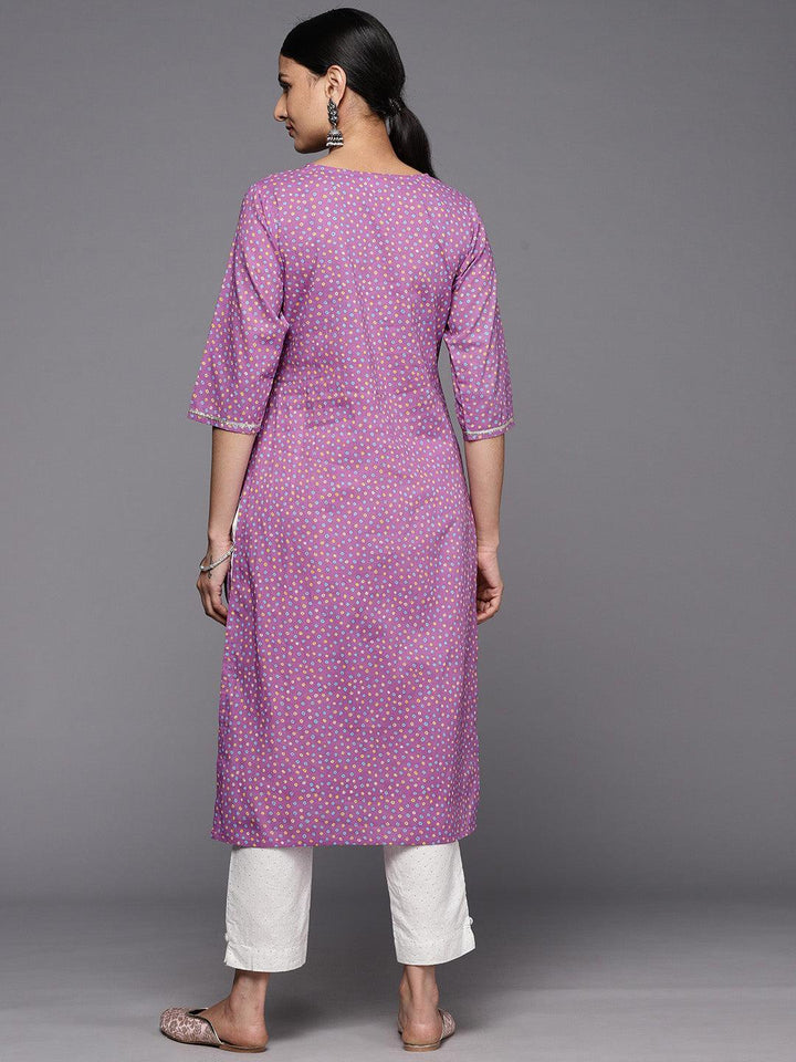 Purple Printed Cotton Straight Kurta