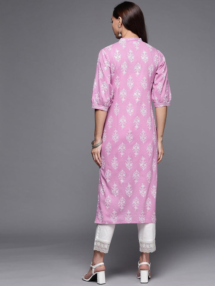 Purple Printed Cotton Straight Kurta - ShopLibas