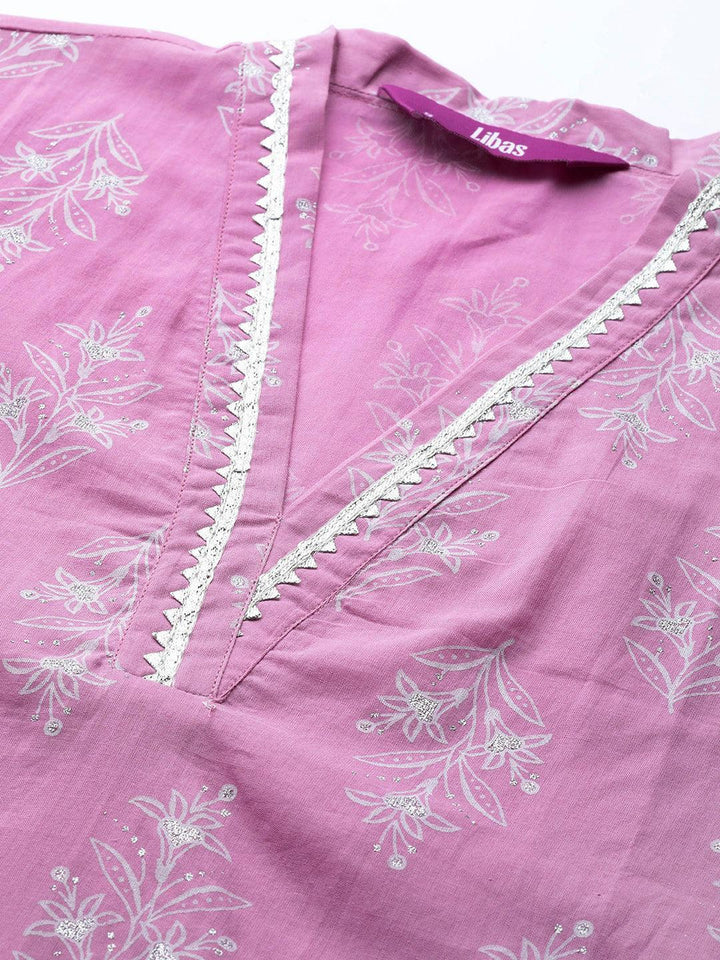Purple Printed Cotton Straight Kurta - ShopLibas