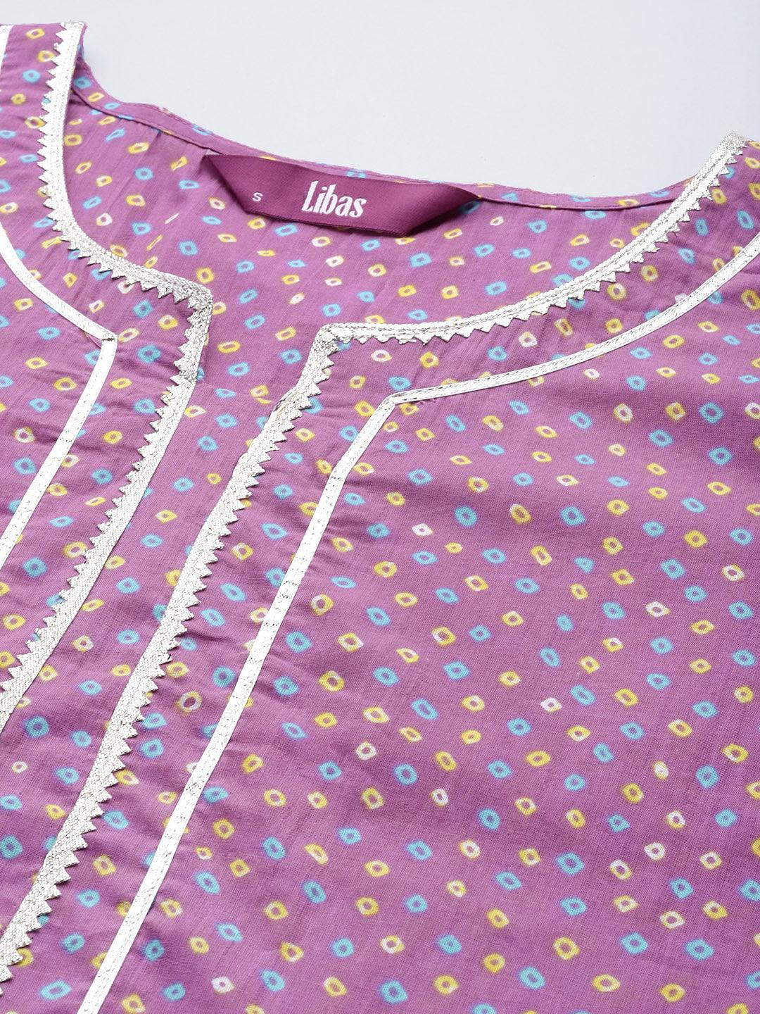 Purple Printed Cotton Straight Kurta - ShopLibas 