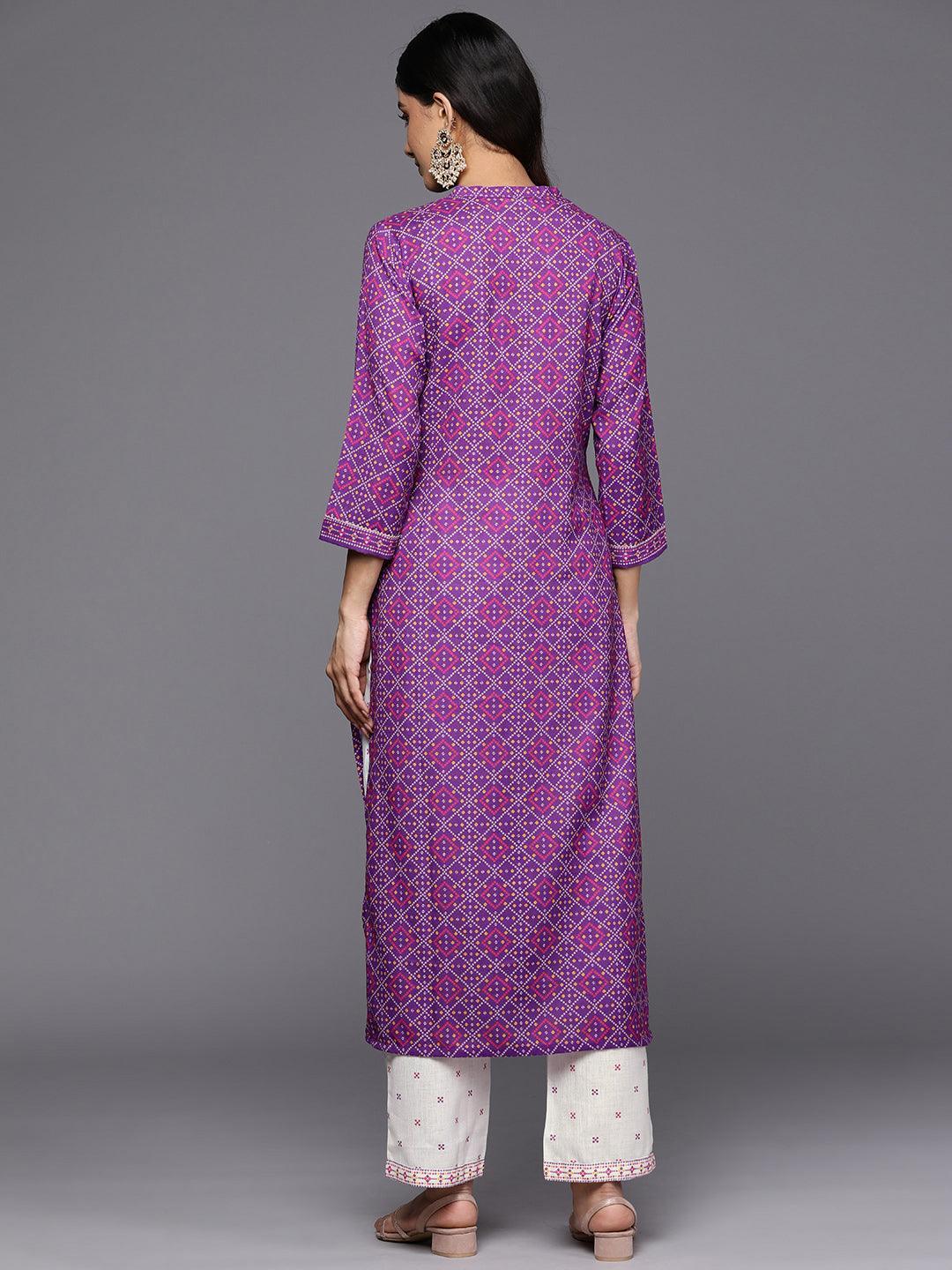 Purple Printed Cotton Straight Kurta Set With Trousers - ShopLibas 