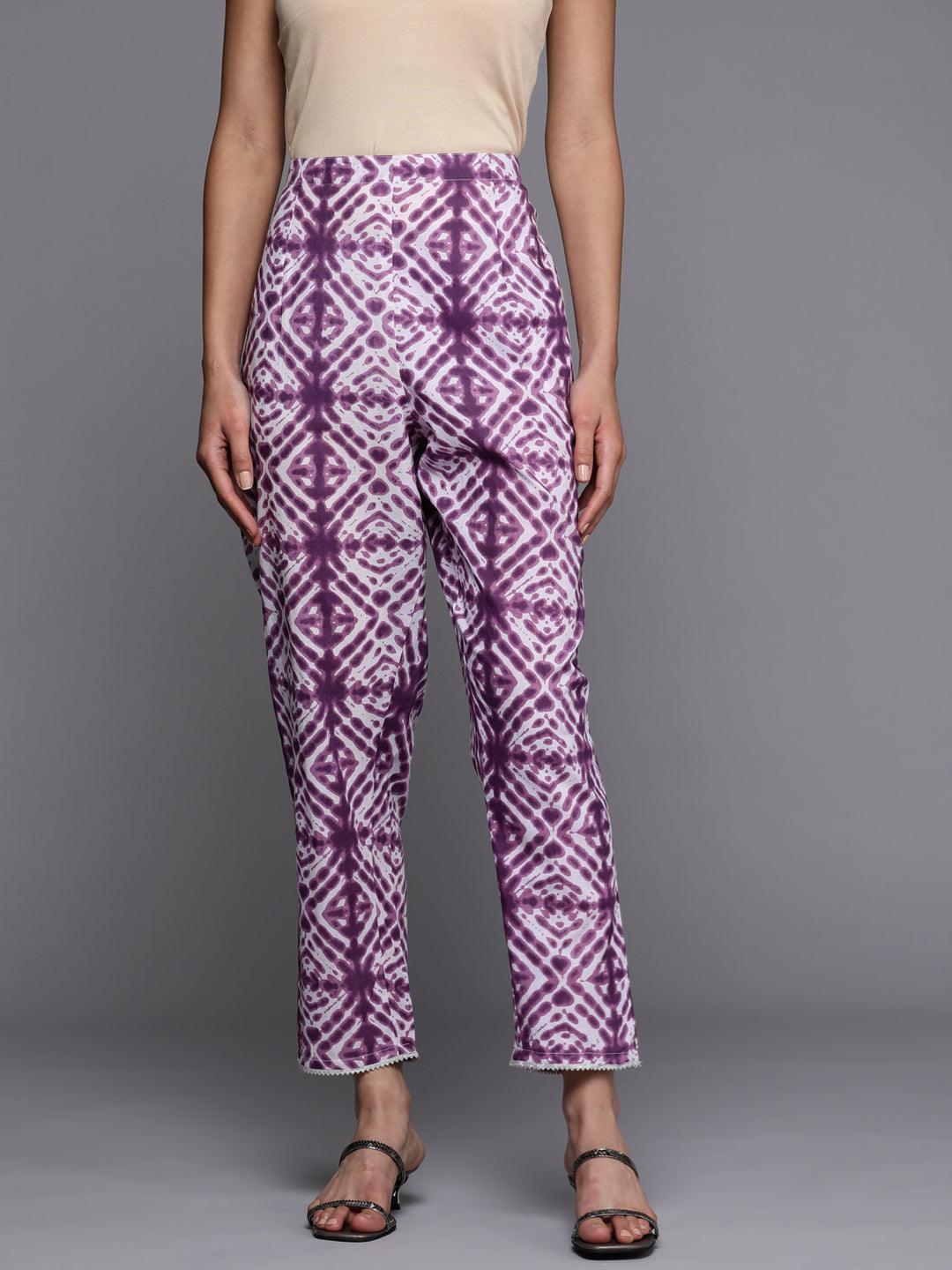 Purple Printed Cotton Trousers - ShopLibas