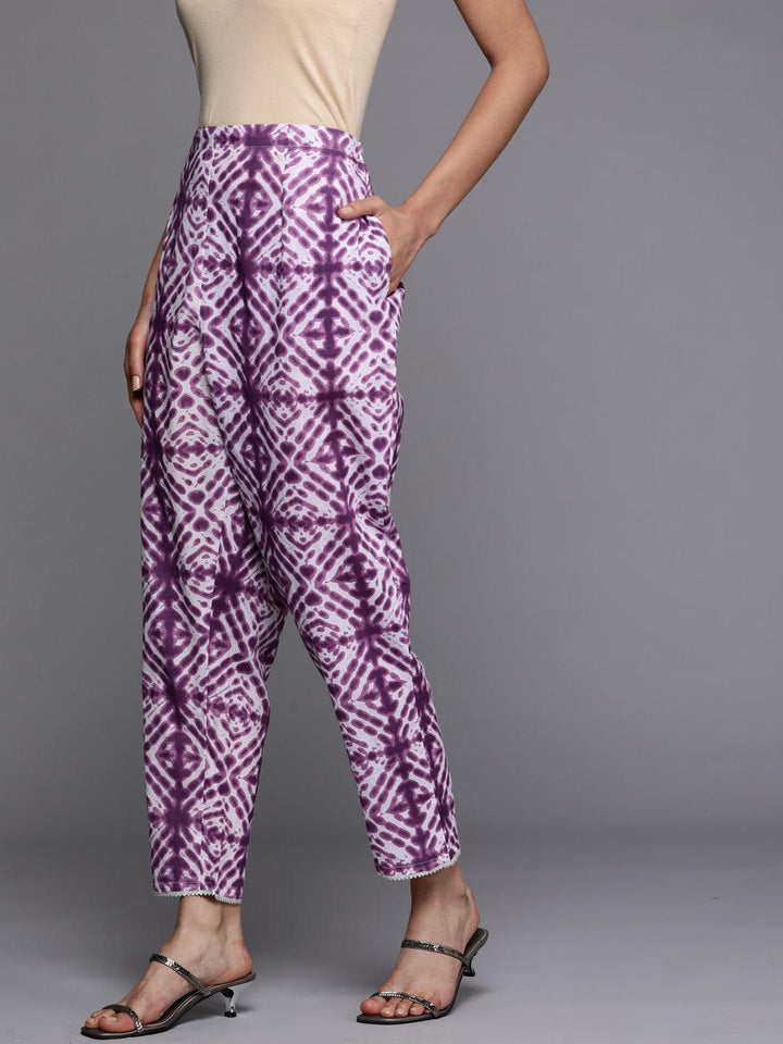 Purple Printed Cotton Trousers - ShopLibas