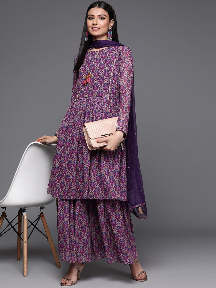 Purple Printed Georgette Suit Set - ShopLibas