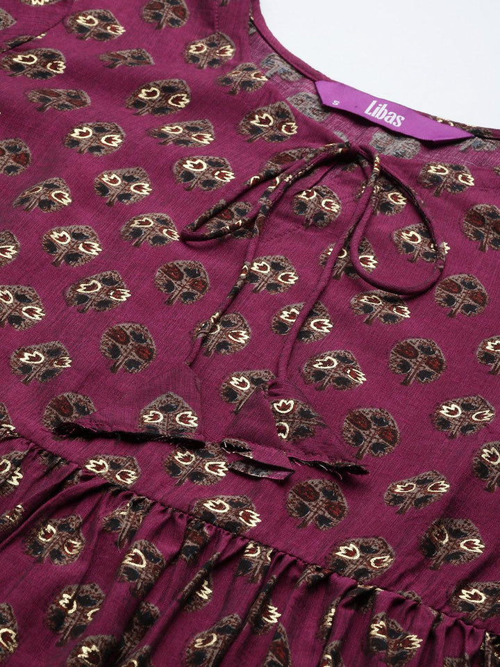 Purple Printed Silk Blend A-Line Kurti - ShopLibas