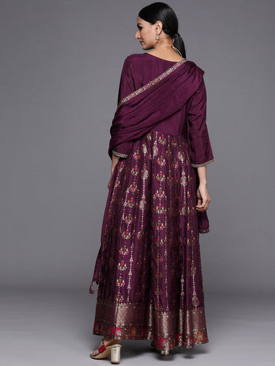 Purple Self Design Silk Anarkali Suit Set - ShopLibas