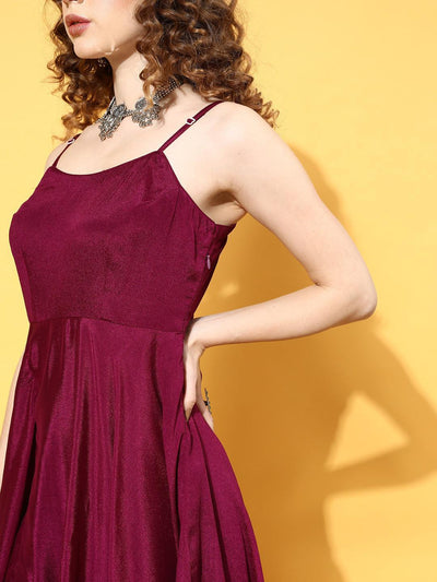 Purple Solid Georgette Dress - ShopLibas