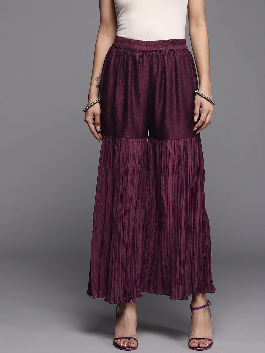 Purple Solid Silk Palazzos - ShopLibas