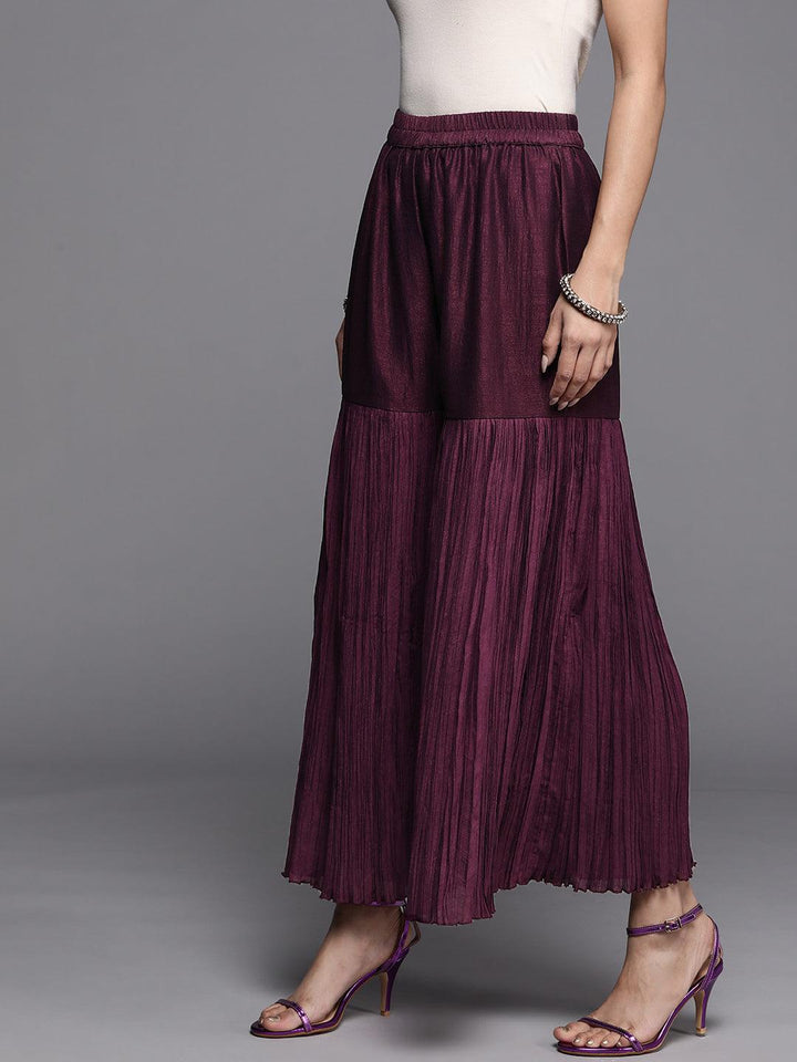 Purple Solid Silk Palazzos - ShopLibas
