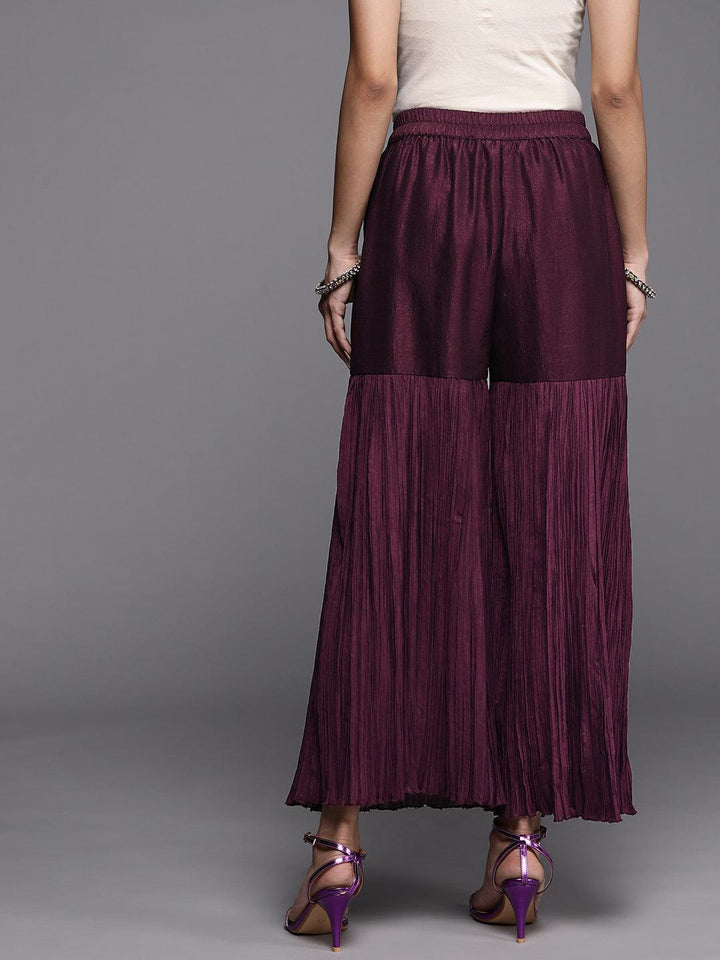 Purple Solid Silk Palazzos - ShopLibas