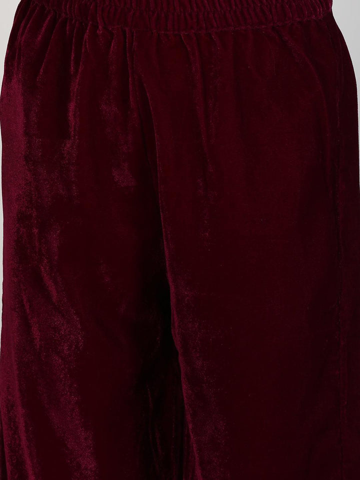 Purple Solid Velvet Straight Suit Set - ShopLibas