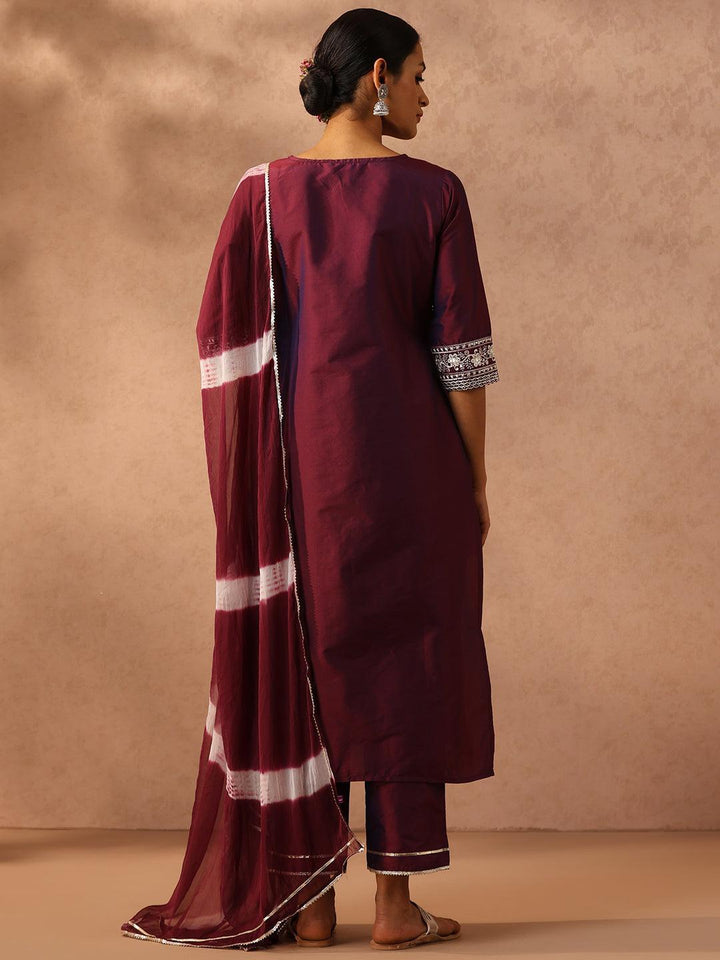 Purple Yoke Design Silk Blend Suit Set With Trousers