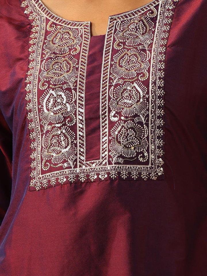 Purple Yoke Design Silk Blend Suit Set With Trousers