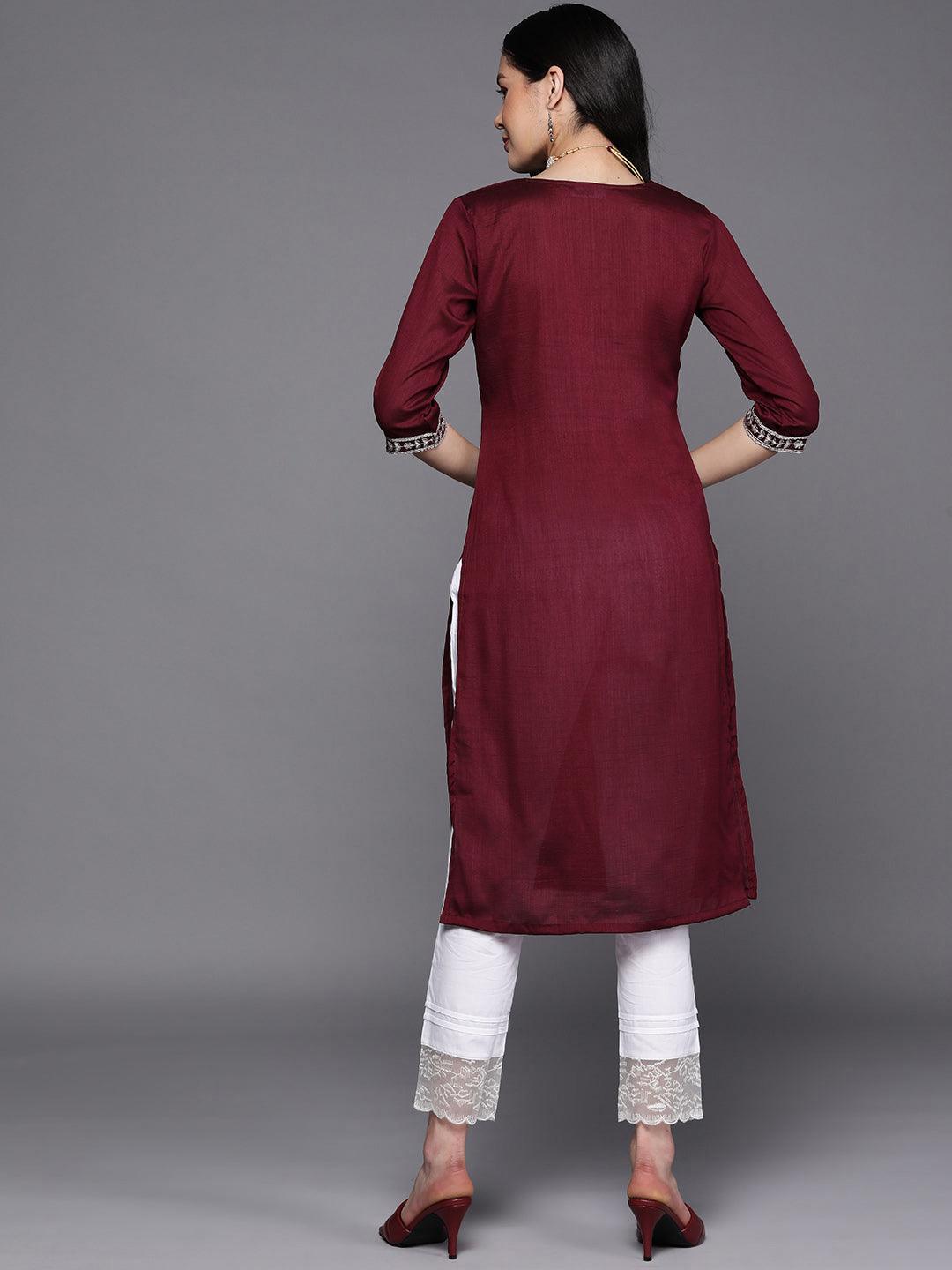 Purple Yoke Design Silk Straight Kurta - ShopLibas 