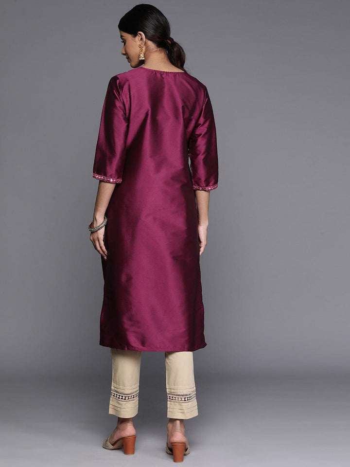 Purple Yoke Design Silk Straight Kurta