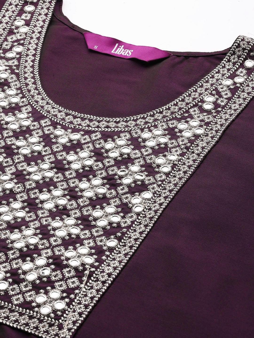Purple Yoke Design Silk Straight Kurta - Libas 