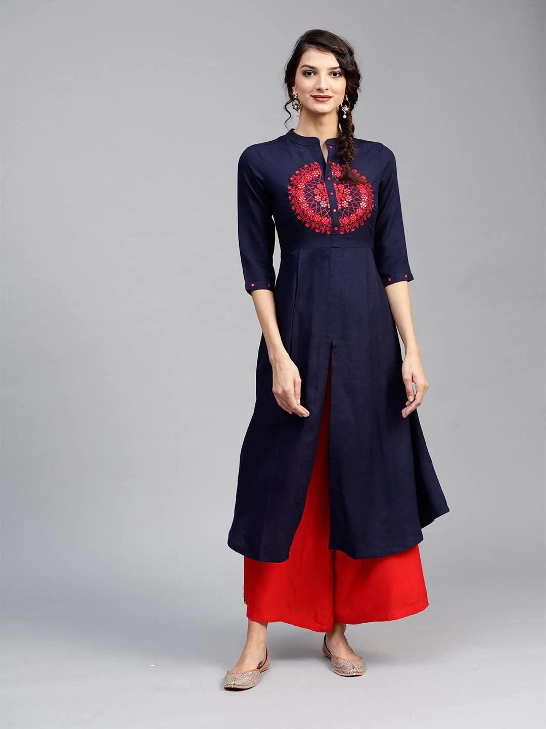 Blue Solid Rayon Kurta - ShopLibas