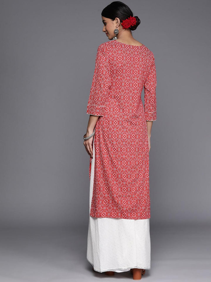 Red Printed Cotton Straight Kurta