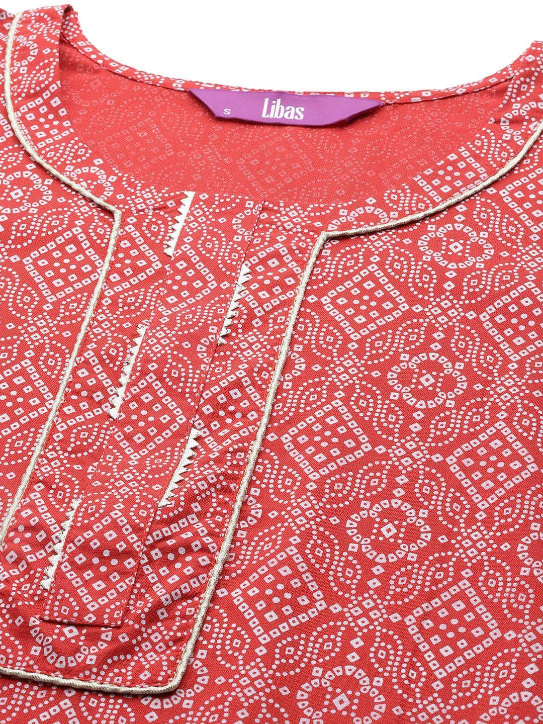 Red Printed Cotton Straight Kurta - ShopLibas 