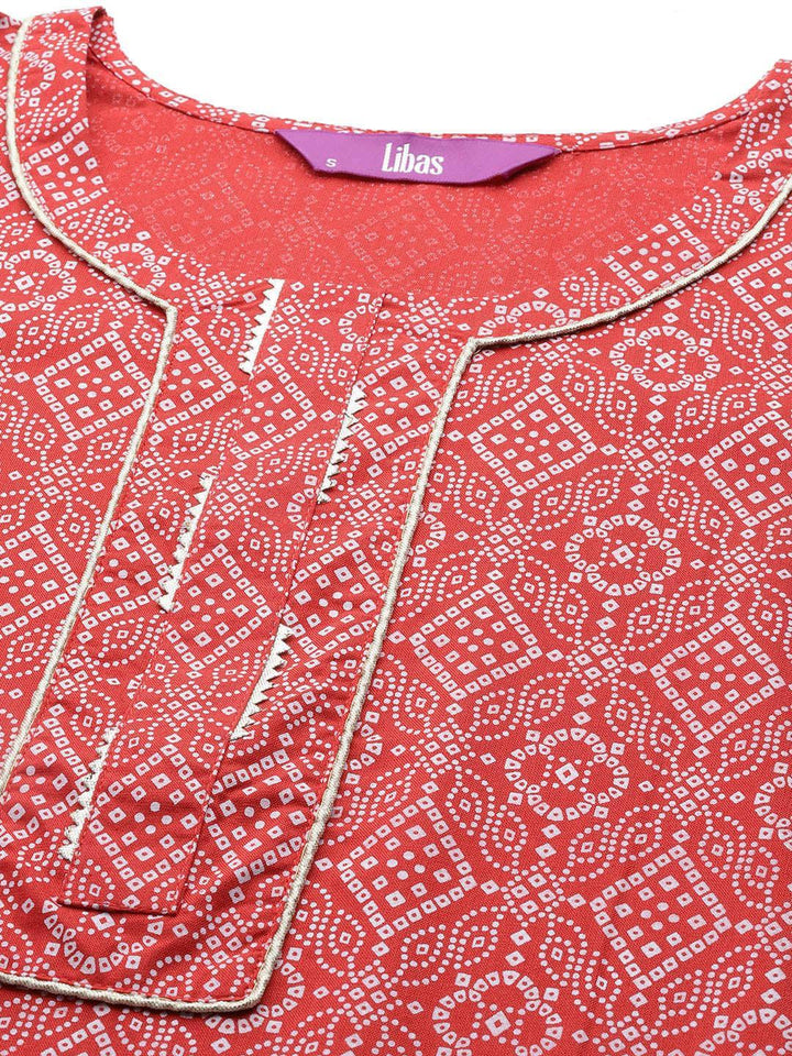 Red Printed Cotton Straight Kurta