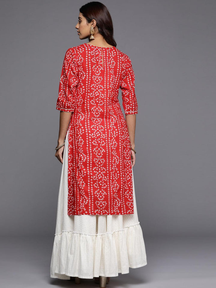 Red Printed Cotton Straight Kurta - ShopLibas