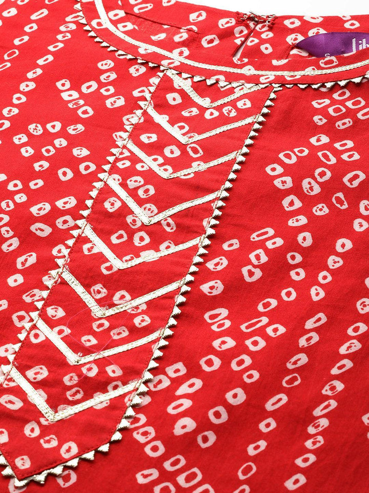 Red Printed Cotton Straight Kurta - ShopLibas