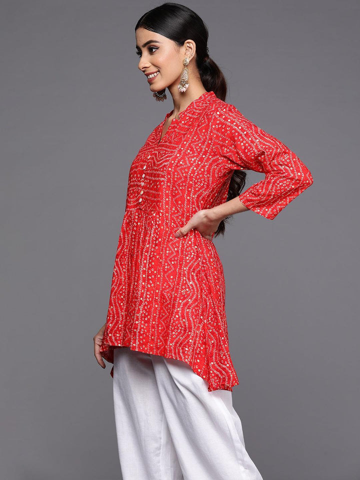 Red Printed Rayon A-Line Kurti - ShopLibas