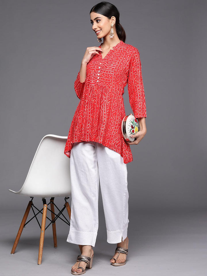 Red Printed Rayon A-Line Kurti - ShopLibas