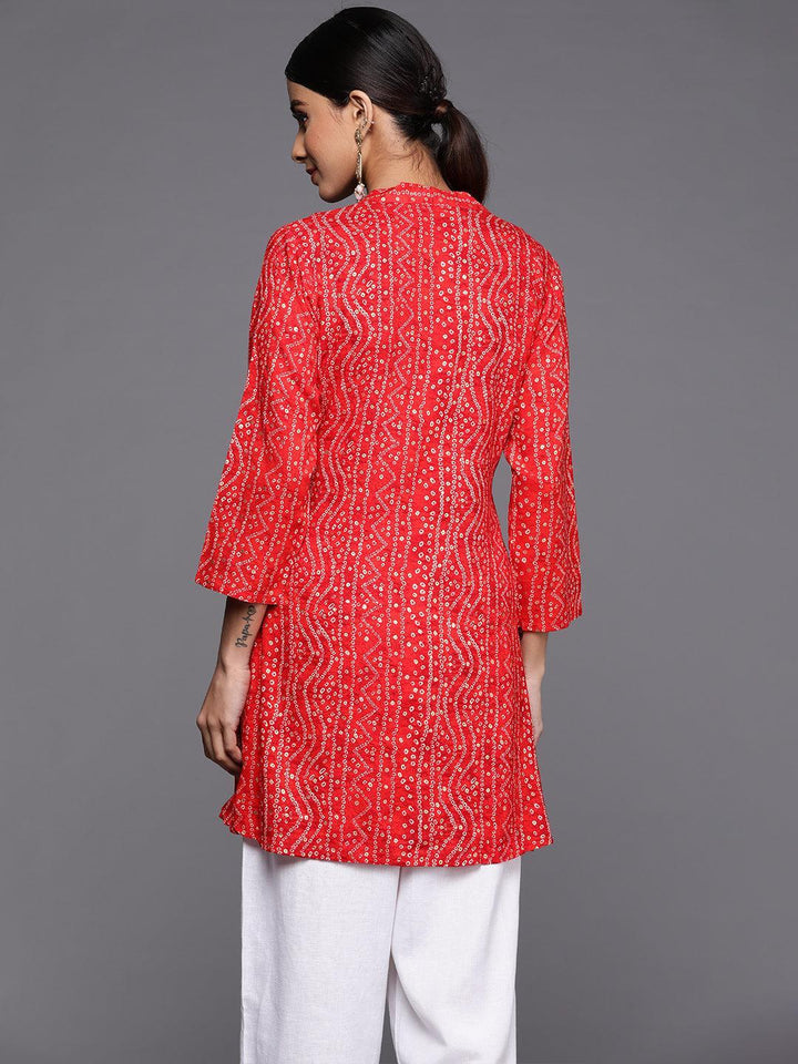 Red Printed Rayon A-Line Kurti - ShopLibas