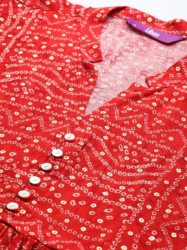 Red Printed Rayon A-Line Kurti - ShopLibas