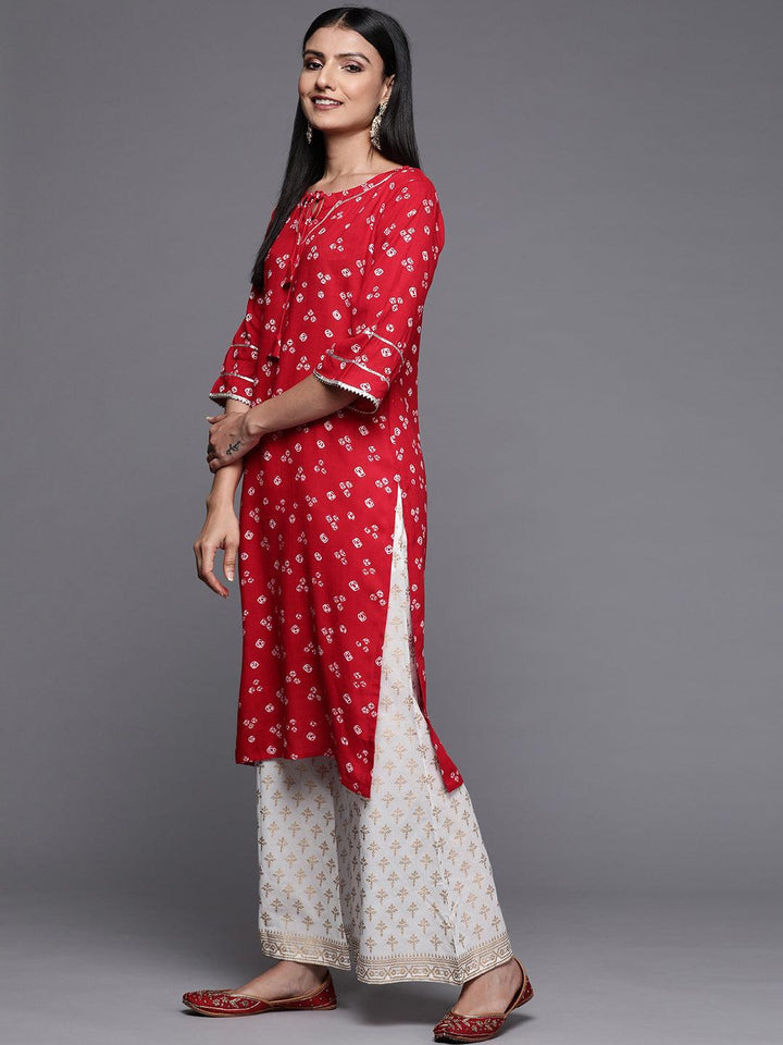 Red Printed Rayon Straight Kurta