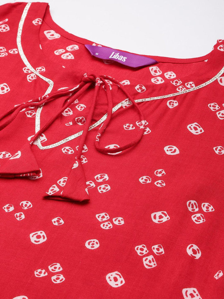 Red Printed Rayon Straight Kurta