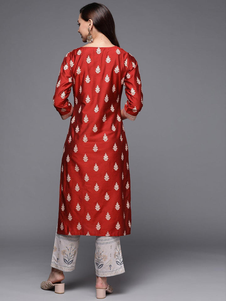 Red Printed Silk Straight Kurta - ShopLibas