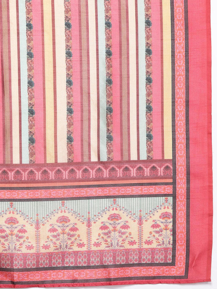 Red Yoke Design Rayon Straight Kurta With Trousers & Dupatta