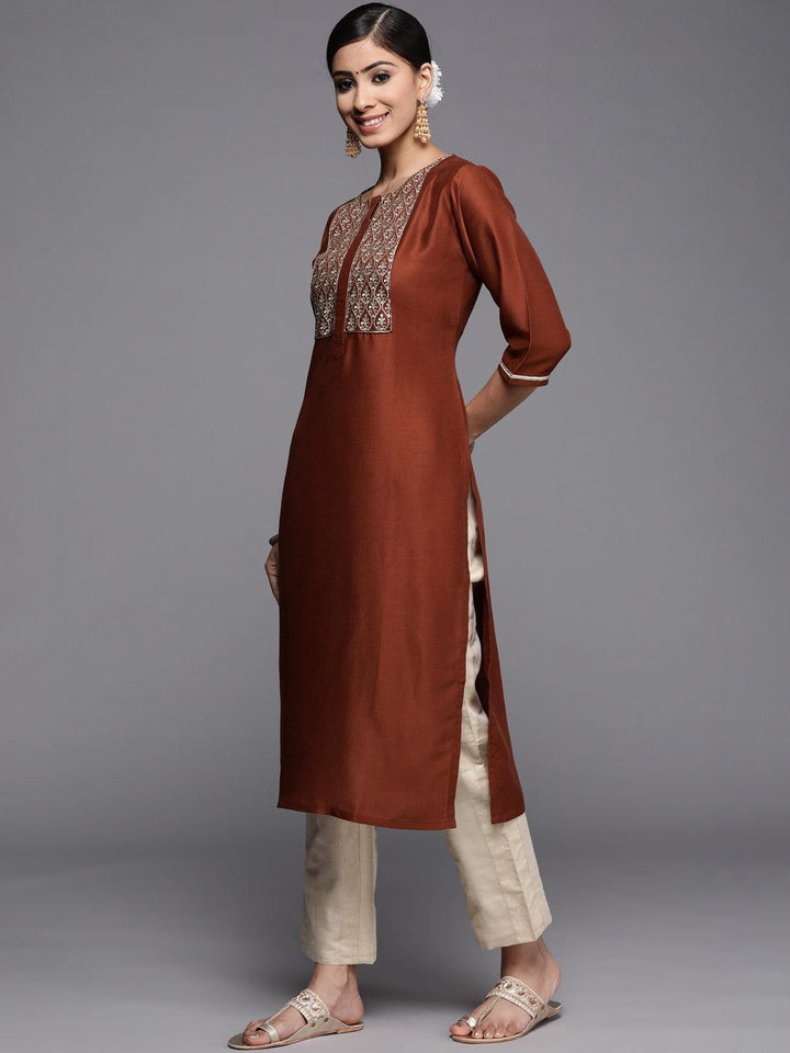 Rust Embroidered Silk Kurta