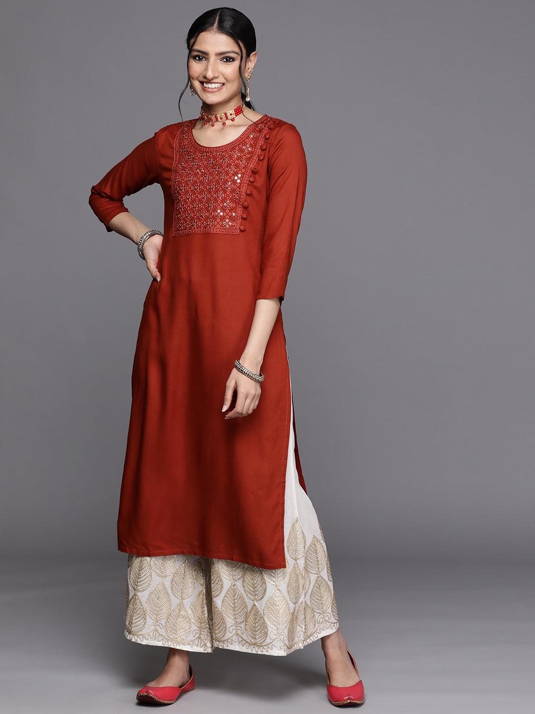 Rust Yoke Design Rayon Kurta - ShopLibas