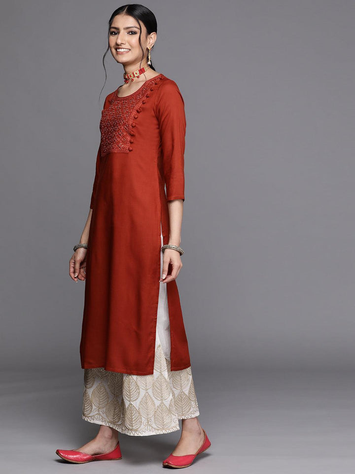 Rust Yoke Design Rayon Kurta - ShopLibas