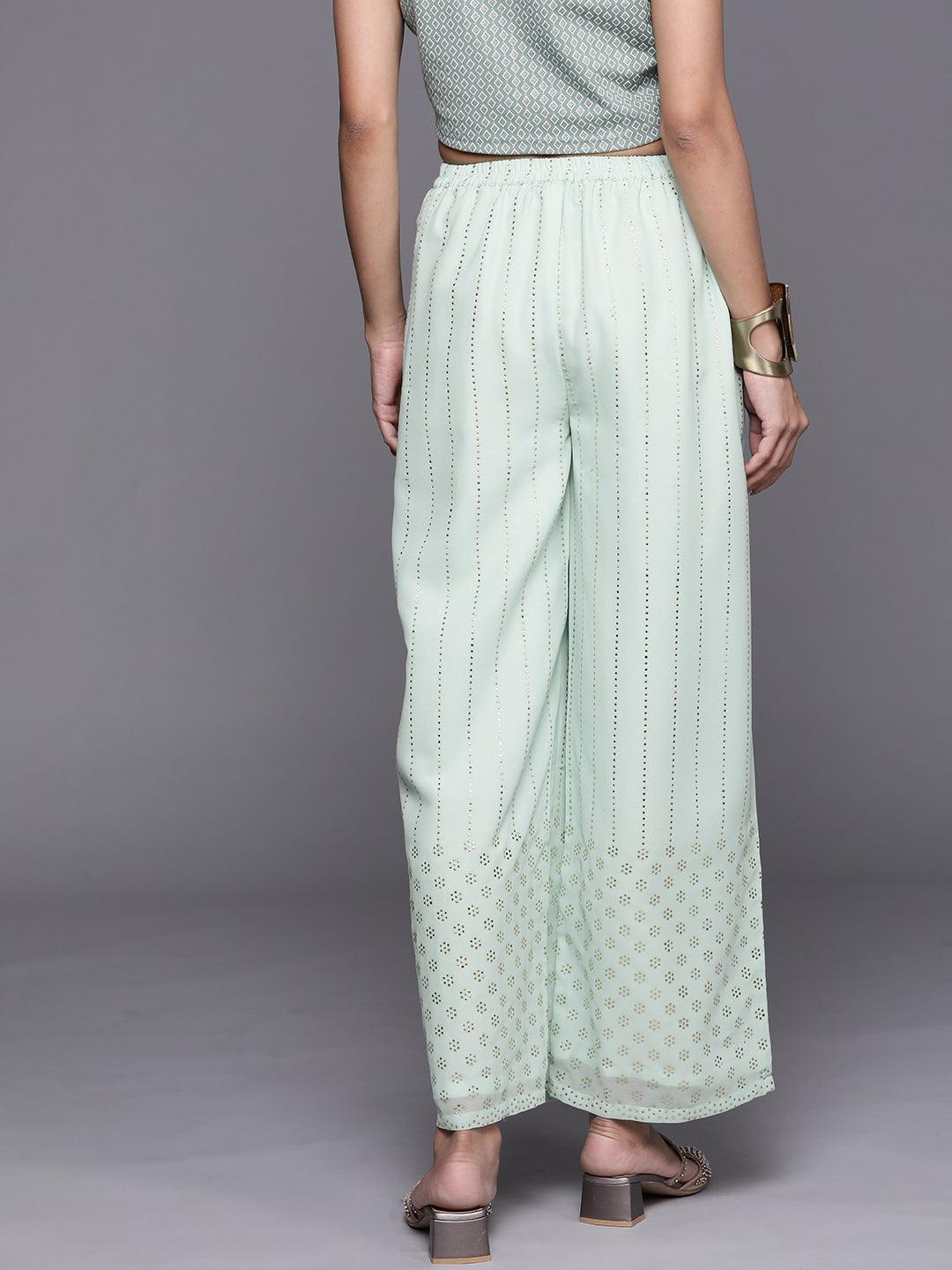 Sea Green Embellished Georgette Palazzos - ShopLibas 