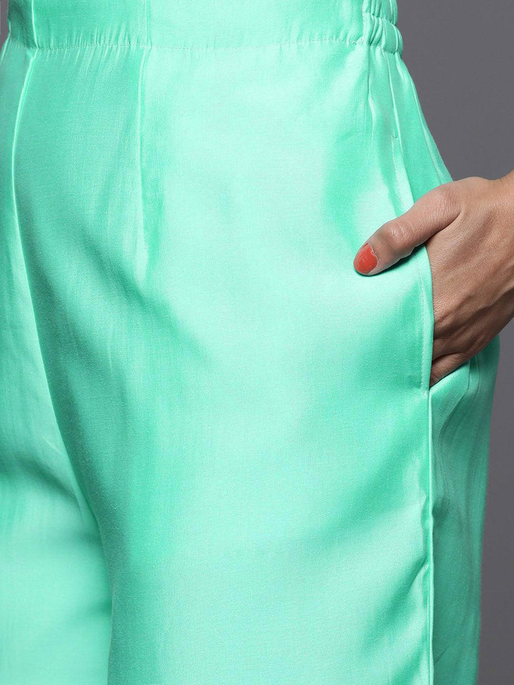 Sea Green Embroidered Chanderi Silk Suit Set - ShopLibas