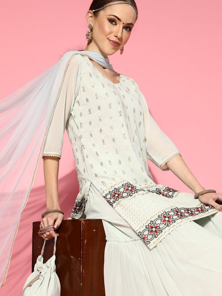 Sea Green Embroidered Georgette Kurta Set - ShopLibas