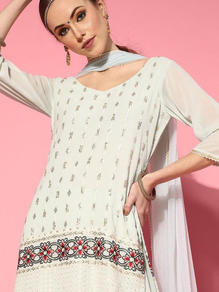 Sea Green Embroidered Georgette Kurta Set - ShopLibas