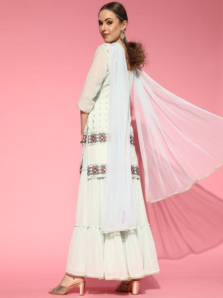 Sea Green Embroidered Georgette Kurta Set - ShopLibas